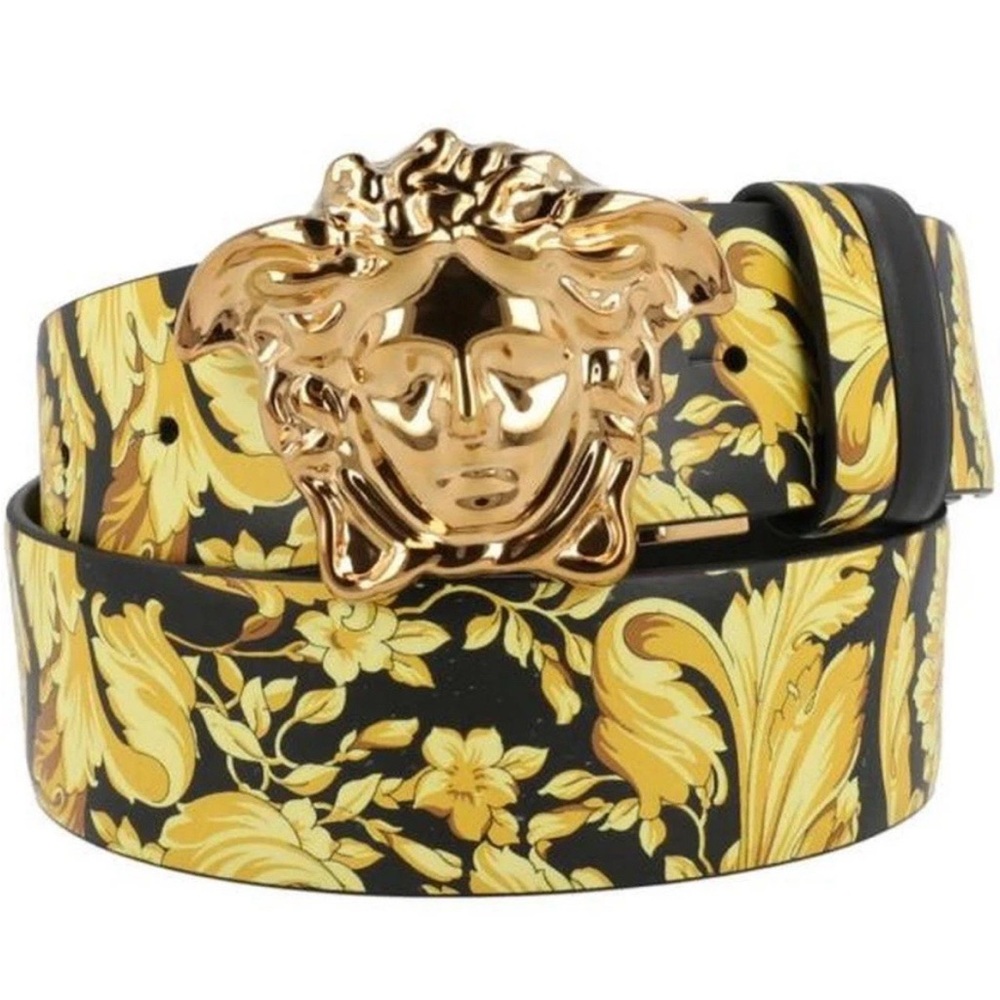 $650 Versace Baroque print Barocco La Medusa buckle reversible leather belt - Picture 3 of 7